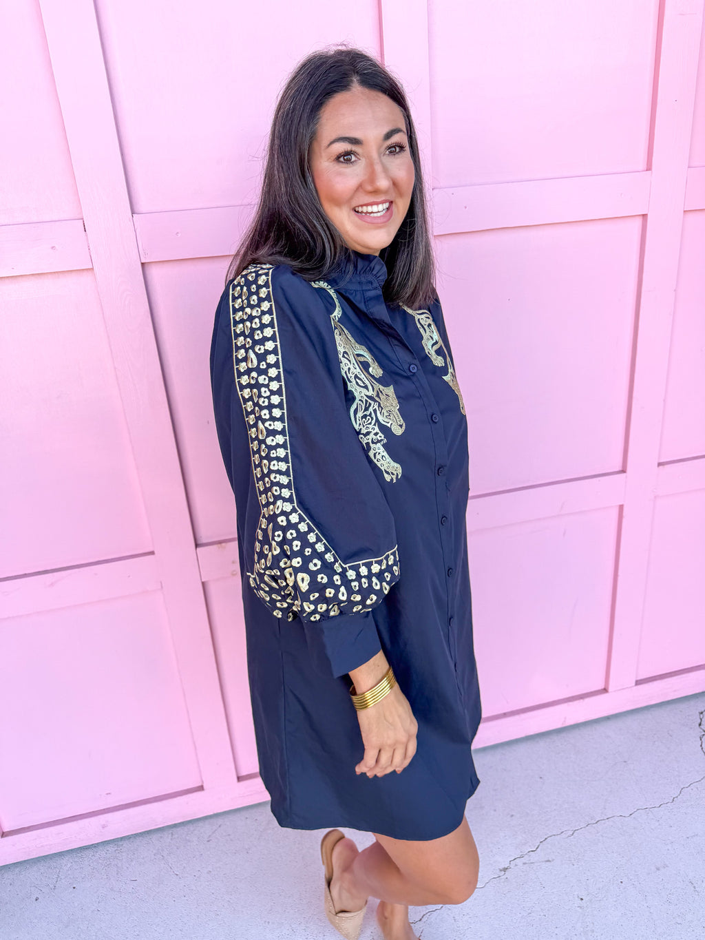 Jincy's Womens Boutique Chic Embroidered Leopard Mini Dress Navy Everyday Wear Jodifl B51105