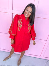 Chic Embroidered Leopard Dress - Red