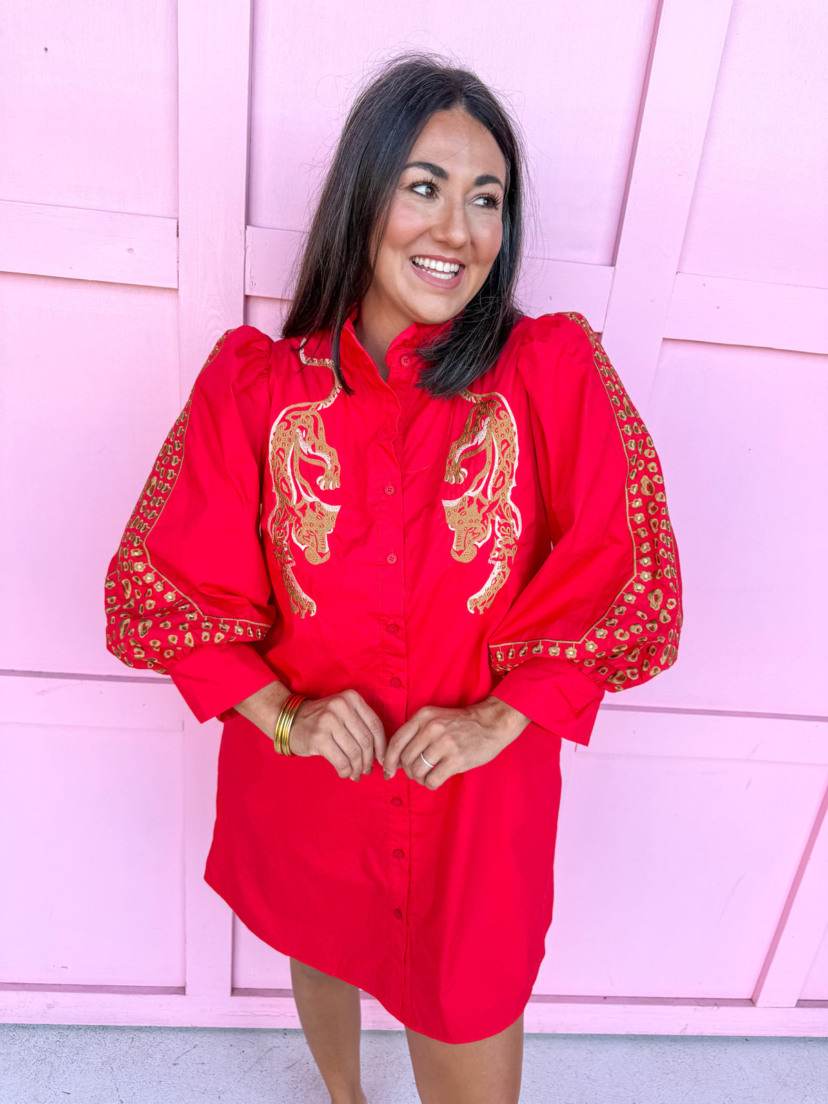 Jincy's Womens Boutique Chic Embroidered Leopard Mini Dress Red Everyday Wear Jodifl B51105