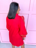 Jincy's Womens Boutique Chic Embroidered Leopard Mini Dress Red Everyday Wear Jodifl B51105