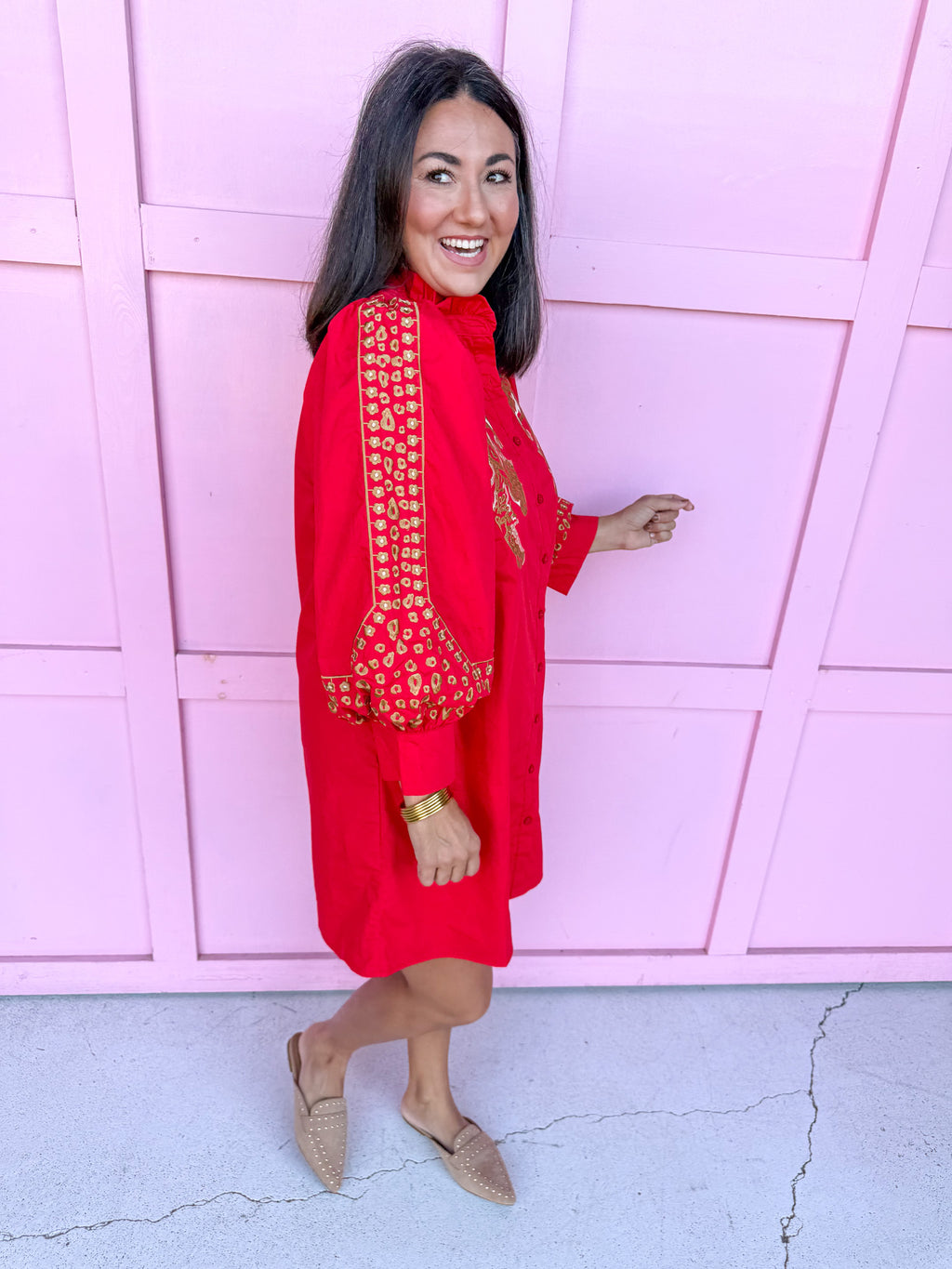 Jincy's Womens Boutique Chic Embroidered Leopard Mini Dress Red Everyday Wear Jodifl B51105