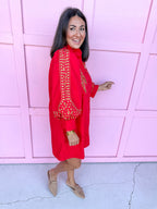 Jincy's Womens Boutique Chic Embroidered Leopard Mini Dress Red Everyday Wear Jodifl B51105