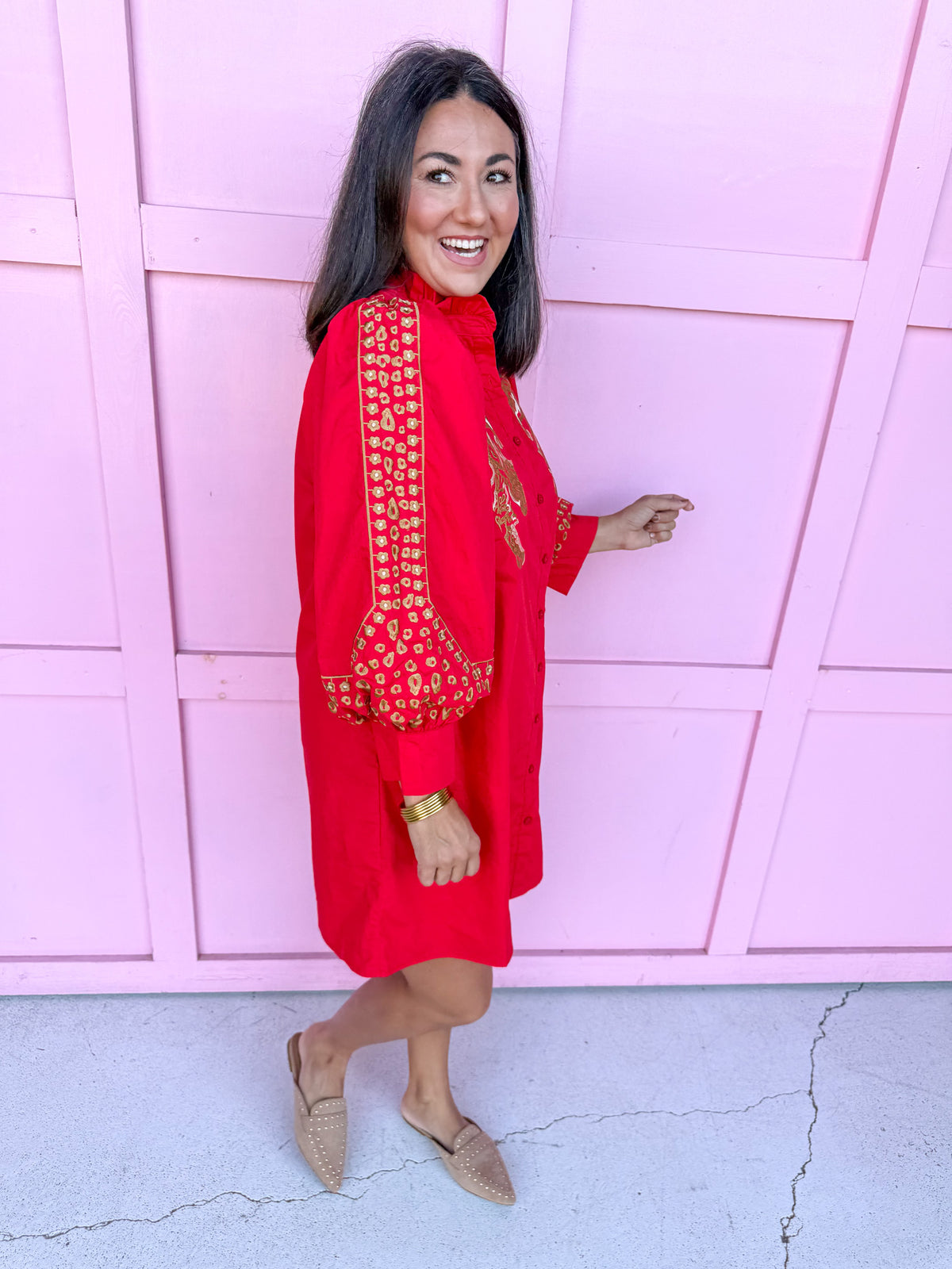 Jincy's Womens Boutique Chic Embroidered Leopard Mini Dress Red Everyday Wear Jodifl B51105