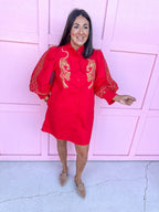Jincy's Womens Boutique Chic Embroidered Leopard Mini Dress Red Everyday Wear Jodifl B51105