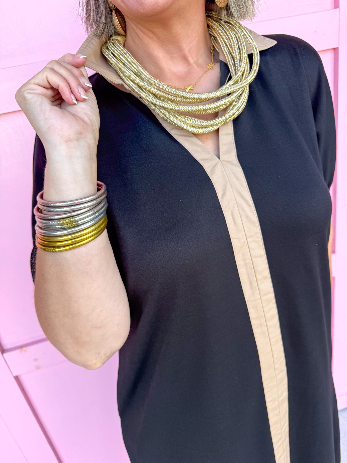 Jincy's Womens Boutique Clothing Black & Brown Collared Midi Maxi Dress Chartreuse Collection Everyday Wear Jodifl G16090