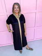 Jincy's Womens Boutique Clothing Black & Brown Collared Midi Maxi Dress Chartreuse Collection Everyday Wear Jodifl G16090