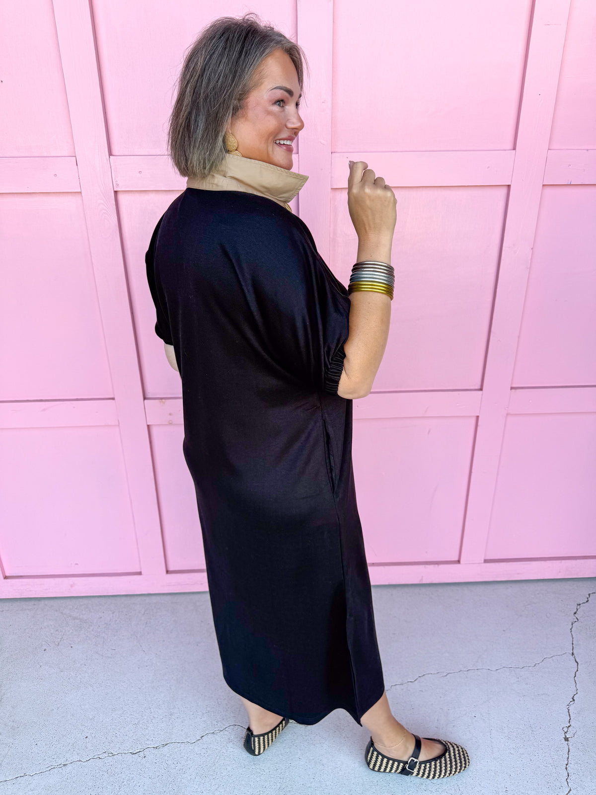 Jincy's Womens Boutique Clothing Black & Brown Collared Midi Maxi Dress Chartreuse Collection Everyday Wear Jodifl G16090
