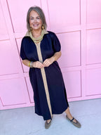 Jincy's Womens Boutique Clothing Black & Brown Collared Midi Maxi Dress Chartreuse Collection Everyday Wear Jodifl G16090