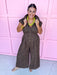 Jincy's Womens Boutique Clothing Leopard Print Collared Wide Leg Jumpsuit Chic Chartreuse Collection Jodifl B50407-2