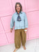 Jincy's Womens Boutique Denim 3/4 Sleeve Shirt with Raw Ruffle Hem Everyday Wear First Of Fall Collection Entro R7448