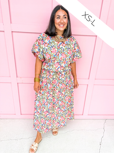 Jincy's Womens Boutique Fall Floral 2 Piece Skirt & Top Set Elastic Waist Band Everyday Wear First Of Fall Collection Strut & Bolt SSB-SET-0098-JK