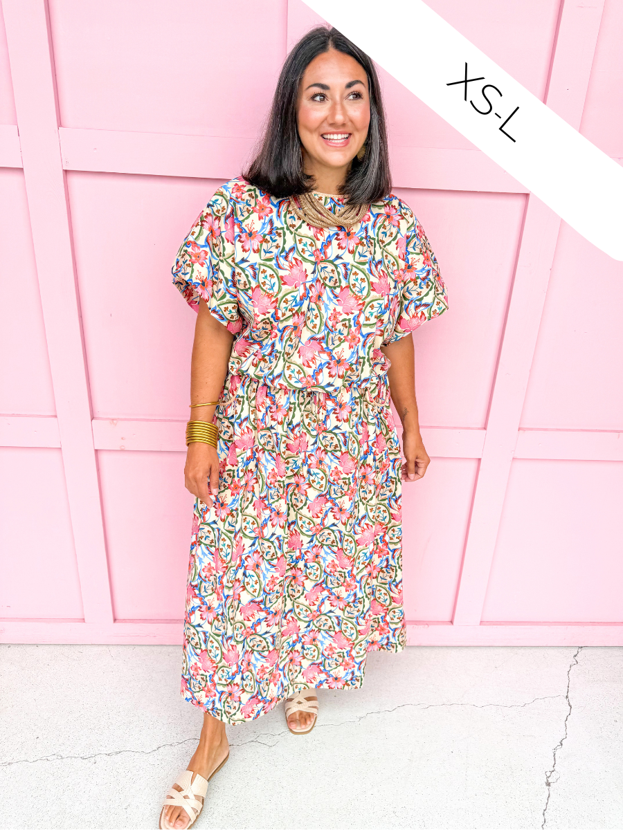 Jincy's Womens Boutique Fall Floral 2 Piece Skirt & Top Set Elastic Waist Band Everyday Wear First Of Fall Collection Strut & Bolt SSB-SET-0098-JK