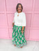 Jincy's Womens Boutique Fall Green and Pink Floral Midi Maxi Skirt Elastic Waistband Everyday Wear First Of Fall Collection Entro CS4073