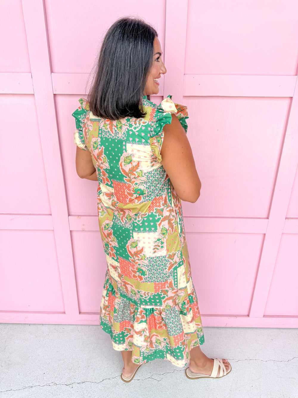 Jincy's Womens Boutique Fall Patchwork Floral Midi Maxi Dress Everyday Wear First Of Fall Collection TCEC CD07299