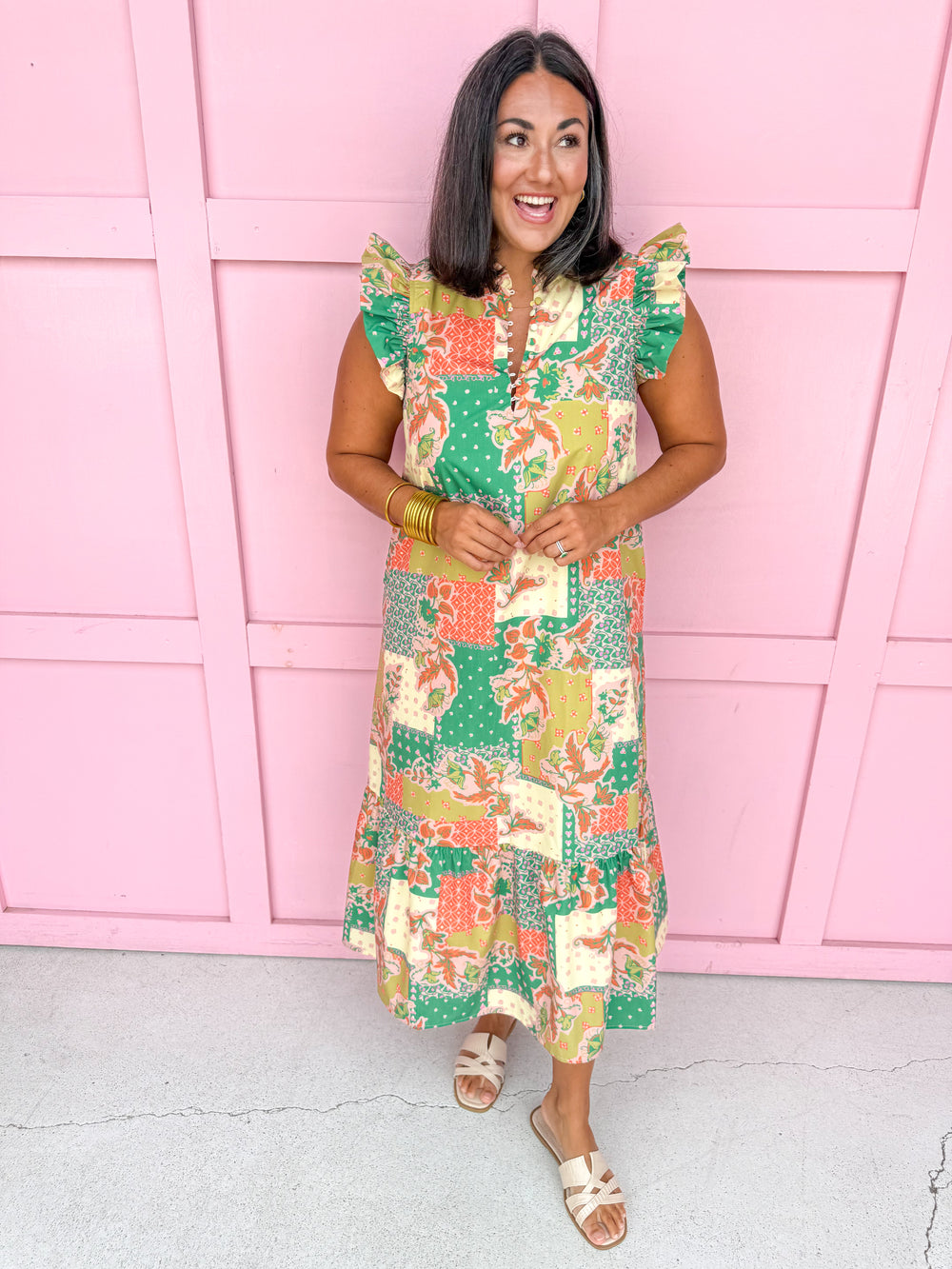 Jincy's Womens Boutique Fall Patchwork Floral Midi Maxi Dress Everyday Wear First Of Fall Collection TCEC CD07299
