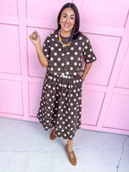 Jincy's Womens Boutique Fall Two Piece Polka Dot Top & Skirt Set Espresso Entro T31450