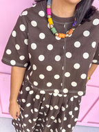 Jincy's Womens Boutique Fall Two Piece Polka Dot Top & Skirt Set Espresso Entro T31450