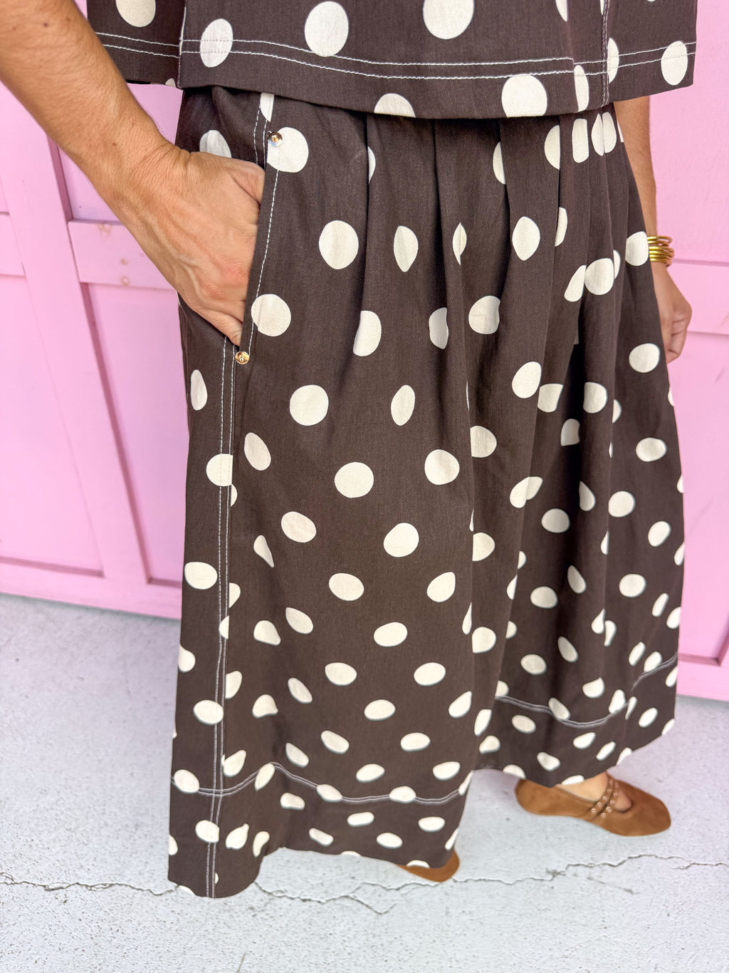 Jincy's Womens Boutique Fall Two Piece Polka Dot Top & Skirt Set Espresso Entro T31450