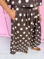 Jincy's Womens Boutique Fall Two Piece Polka Dot Top & Skirt Set Espresso Entro T31450