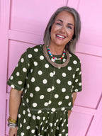 Jincy's Womens Boutique Fall Two Piece Polka Dot Top & Skirt Set olive Entro T31450