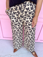 Jincy's Womens Boutique Fierce Favorite Leopard Pants Ecru Elastic Waistband Everyday Wear Entro P33005