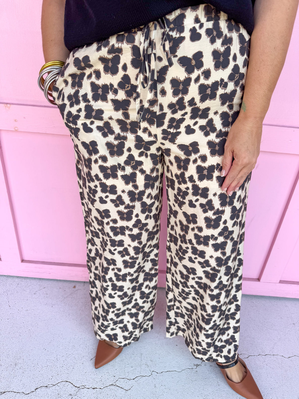 Jincy's Womens Boutique Fierce Favorite Leopard Pants Ecru Elastic Waistband Everyday Wear Entro P33005