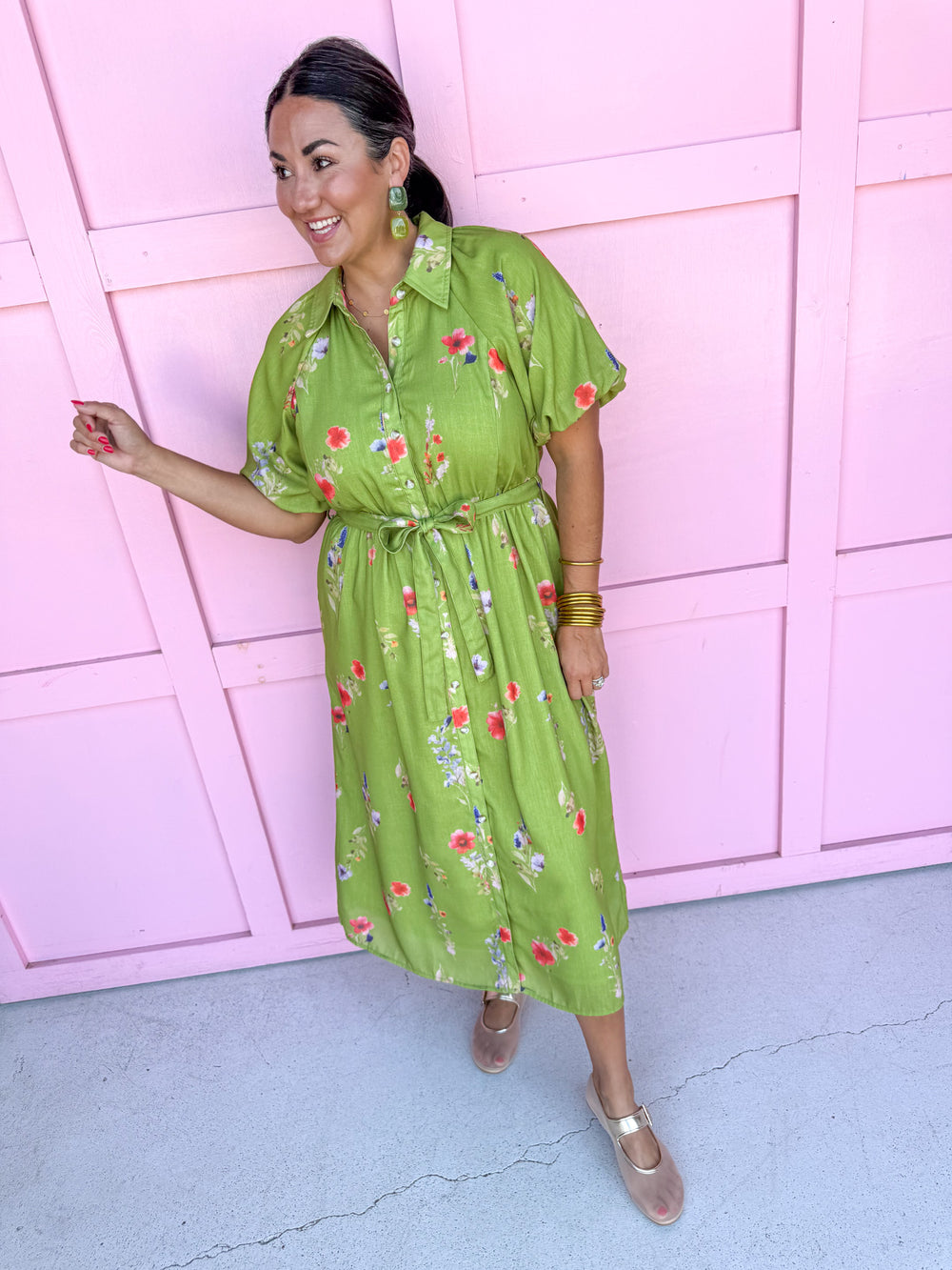 Jincy's Womens Boutique Green Floral Midi Maxi Dress Chic Chartreuse Collection Pologram PSD5495