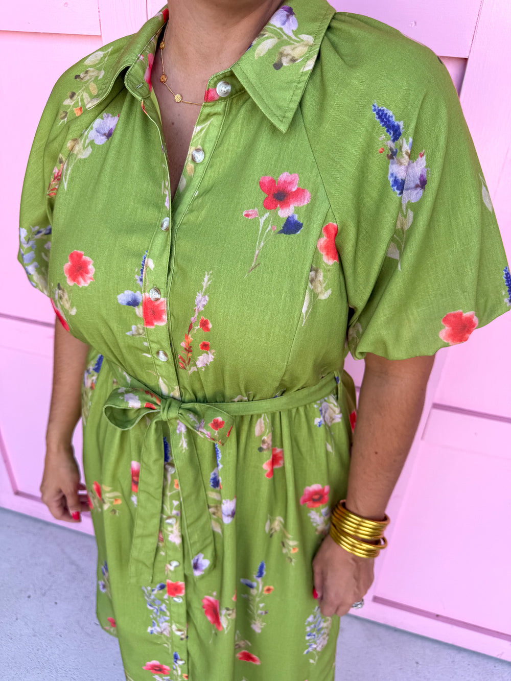 Jincy's Womens Boutique Green Floral Midi Maxi Dress Chic Chartreuse Collection Pologram PSD5495