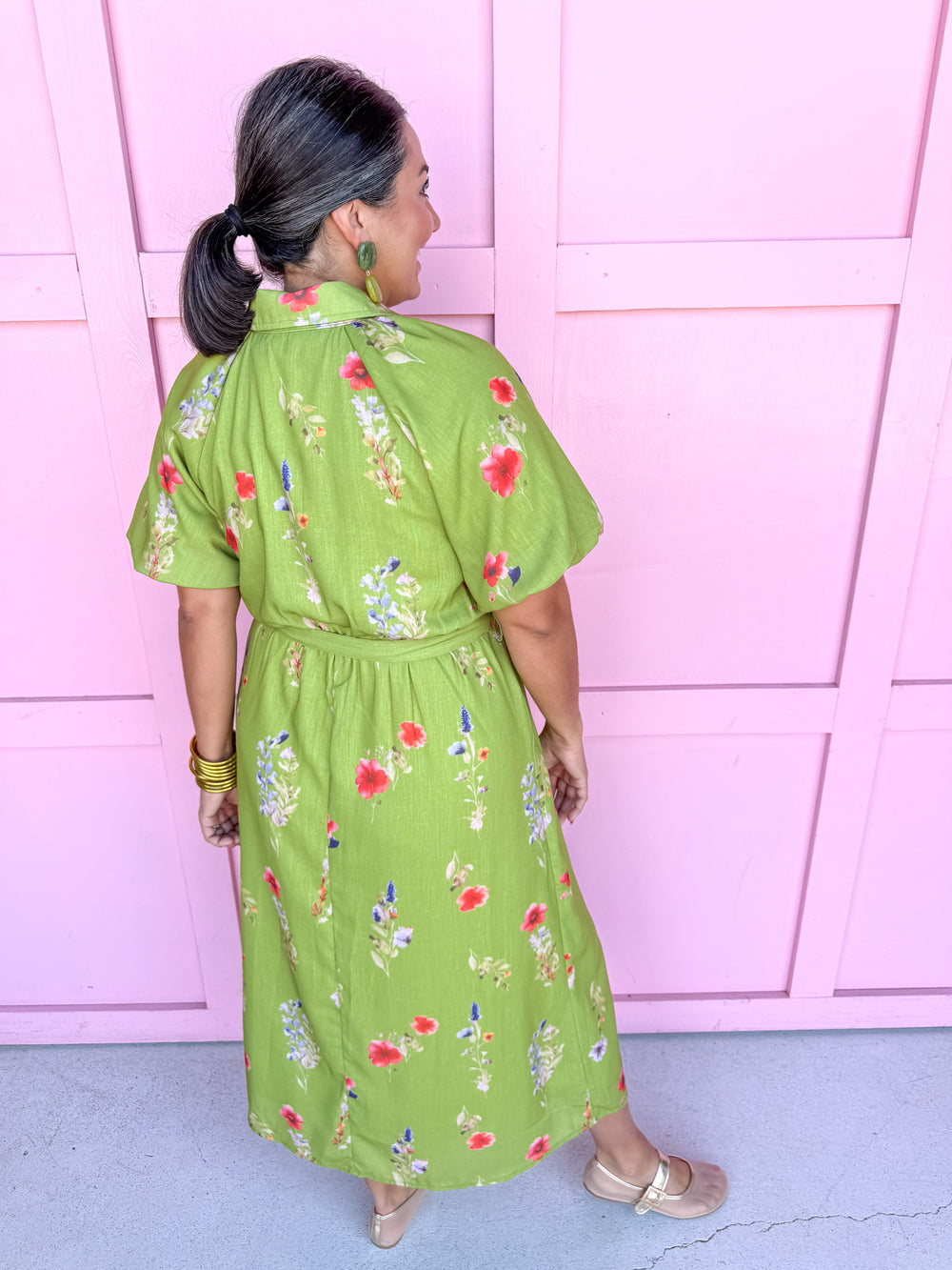 Jincy's Womens Boutique Green Floral Midi Maxi Dress Chic Chartreuse Collection Pologram PSD5495