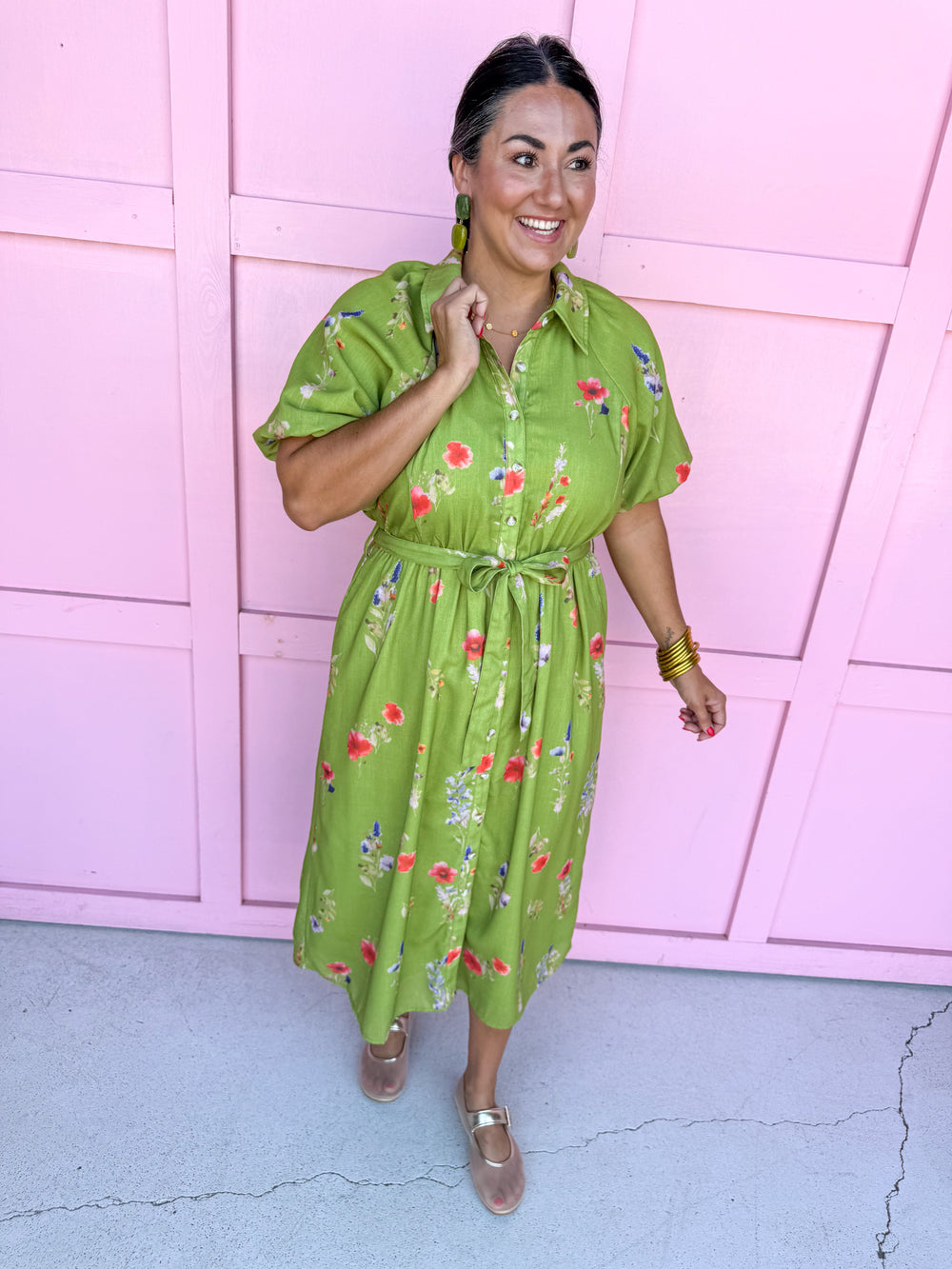 Jincy's Womens Boutique Green Floral Midi Maxi Dress Chic Chartreuse Collection Pologram PSD5495