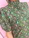 Jincy's Womens Boutique Green Pink & Blue Green Floral Trellis Puff Sleeve Midi Maxi Dress First Of Fall Collection Entro D32071