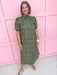 Jincy's Womens Boutique Green Pink & Blue Green Floral Trellis Puff Sleeve Midi Maxi Dress First Of Fall Collection Entro D32071