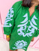 Jincy's Womens Boutique Green Straight Fit Dress with Blue Aplique Embroidery  First Of Fall Collection Jodifl G15266