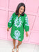 Jincy's Womens Boutique Green Straight Fit Dress with Blue Aplique Embroidery  First Of Fall Collection Jodifl G15266
