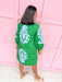 Jincy's Womens Boutique Green Straight Fit Dress with Blue Aplique Embroidery  First Of Fall Collection Jodifl G15266