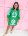 Jincy's Womens Boutique Green Straight Fit Dress with Blue Aplique Embroidery  First Of Fall Collection Jodifl G15266