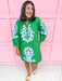 Jincy's Womens Boutique Green Straight Fit Dress with Blue Aplique Embroidery  First Of Fall Collection Jodifl G15266