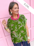 Jincy's Womens Boutique Green Velvet Fall Floral Print Top First Of Fall Collection Umgee WC5523