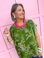 Jincy's Womens Boutique Green Velvet Fall Floral Print Top First Of Fall Collection Umgee WC5523