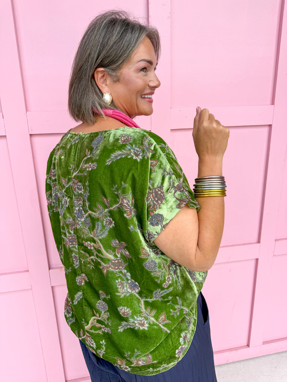 Jincy's Womens Boutique Green Velvet Fall Floral Print Top First Of Fall Collection Umgee WC5523