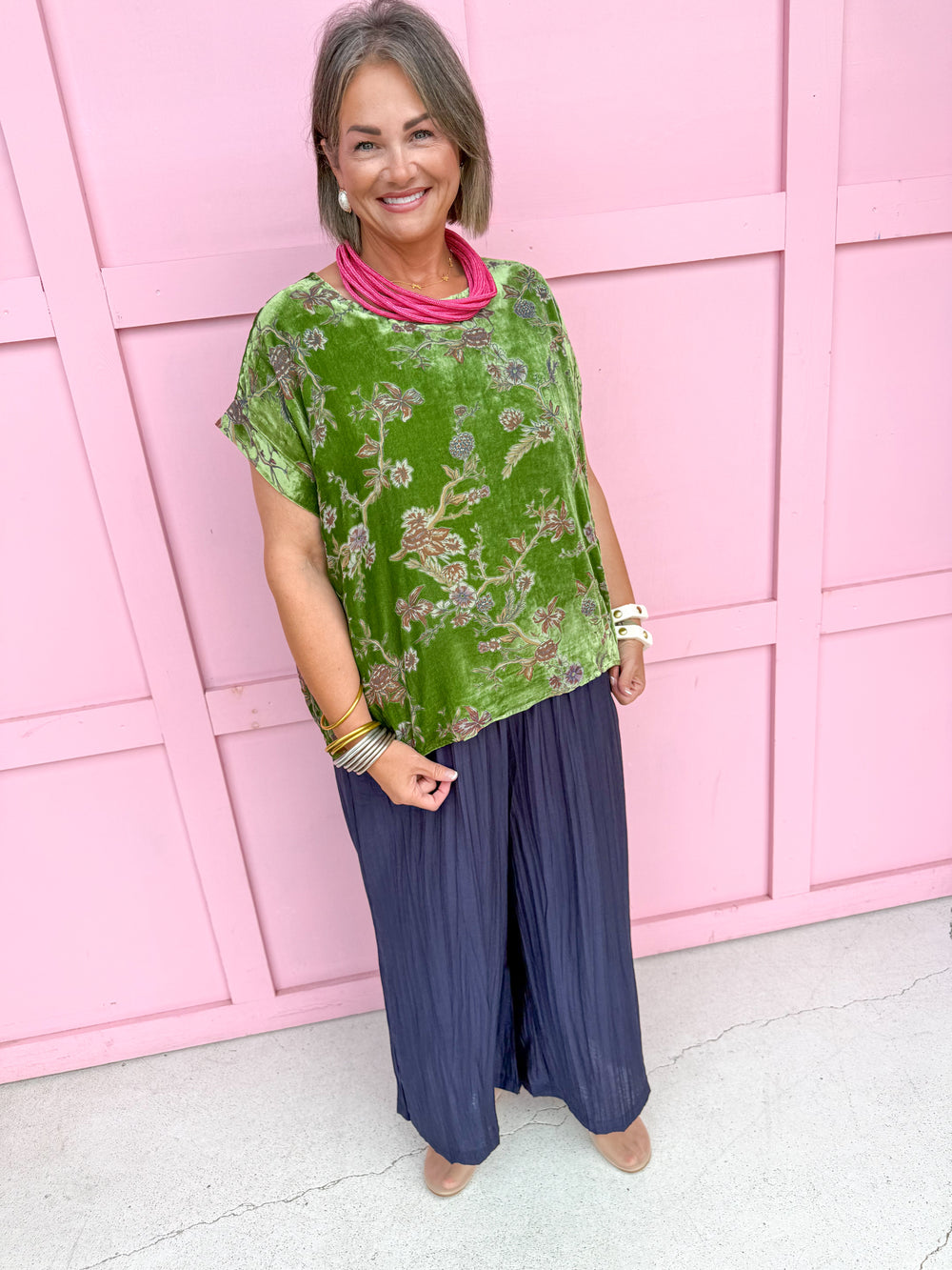 Jincy's Womens Boutique Green Velvet Fall Floral Print Top First Of Fall Collection Umgee WC5523