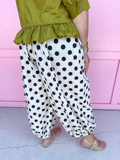 Jincy's Womens Boutique Ivory Black Polka Dot Balloon Style Pants Everyday Wear Chic Chartreuse Collection Bibi IB1883H-11