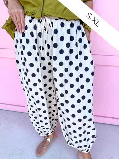 Jincy's Womens Boutique Ivory Black Polka Dot Balloon Style Pants Everyday Wear Chic Chartreuse Collection Bibi IB1883H-11