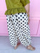 Jincy's Womens Boutique Ivory Black Polka Dot Balloon Style Pants Everyday Wear Chic Chartreuse Collection Bibi IB1883H-11