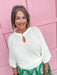 Jincy's Womens Boutique Ivory White Knit Top With Keyhole Neckline Gold Button Detail Carole Christian First Of Fall Collection