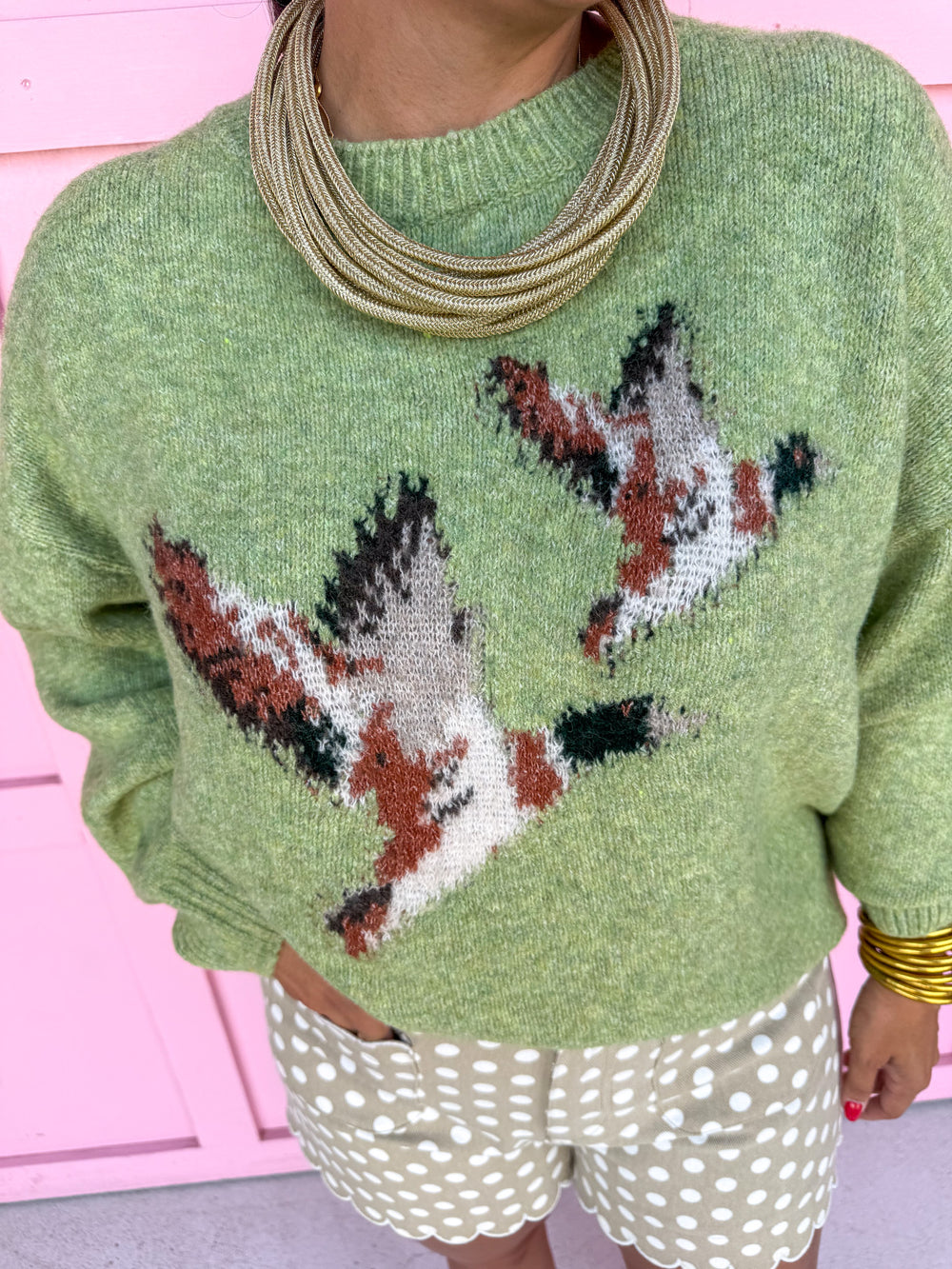 Jincy's Womens Boutique Kiwi Green Mallard Duck Sweater Chartreuse Chic Collection Everyday Wear Bailey Rose BRW0280 Chartreuse Chic Collection 