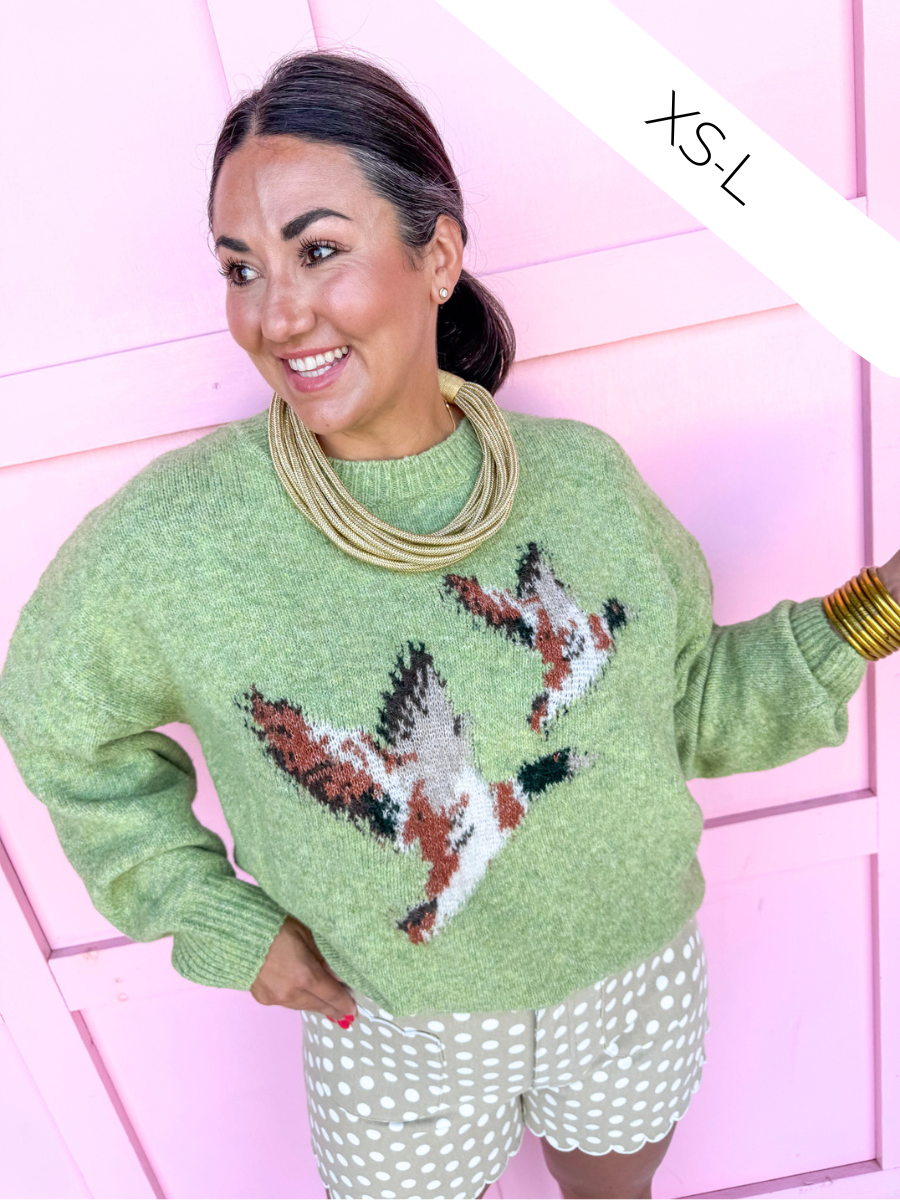 Jincy's Womens Boutique Kiwi Green Mallard Duck Sweater Chartreuse Chic Collection Everyday Wear Bailey Rose BRW0280 Chartreuse Chic Collection 