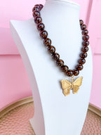 Jincy's Womens Boutique Leopard Acrylic Beaded Necklace Oversized Butterfly Charm LOVE LEMON LANE