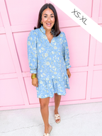 Jincy's Womens Boutique Mary Square Audrey Dress Song Bird Blue Floral Mini Dress First Of Fall Collection 74100