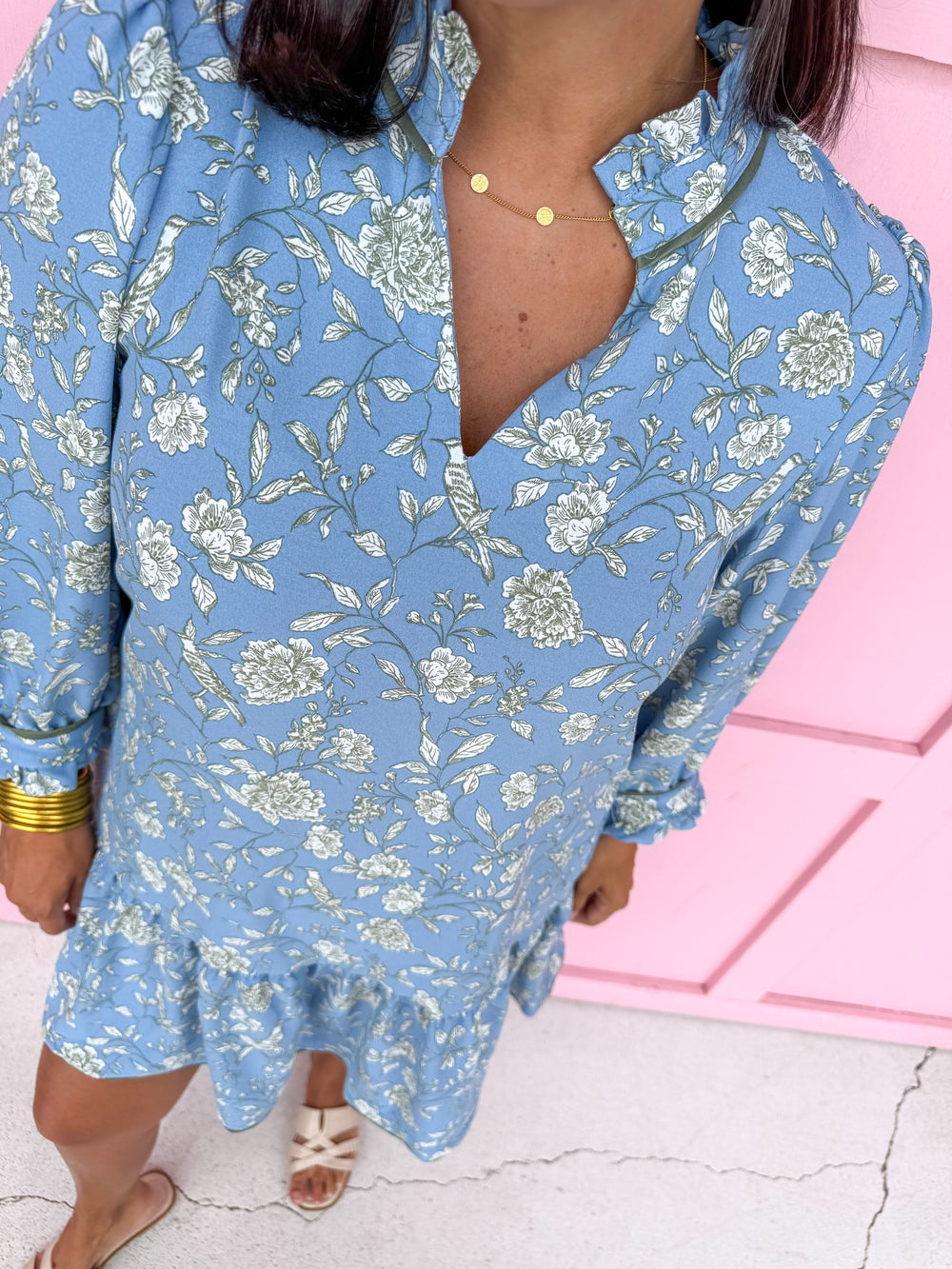 Jincy's Womens Boutique Mary Square Audrey Dress Song Bird Blue Floral Mini Dress First Of Fall Collection 74100